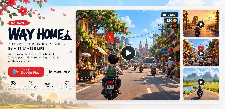 Way Home gameplay, Vietnamese streets and landscapes